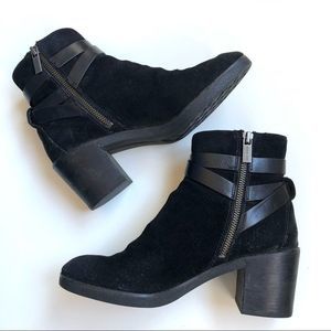 Michael Kors Black Suede Ankle Boots with Leather Straps